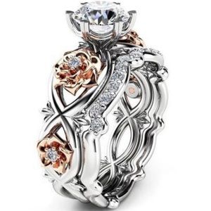 NEW Rose Gold/Silver Cubic Zirconia Flower Ring